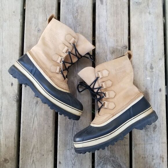 Sorel Caribou Leather Iconic Winter Snow Duck Boots Waterproof Wool Blend Liners - Picture 4 of 9